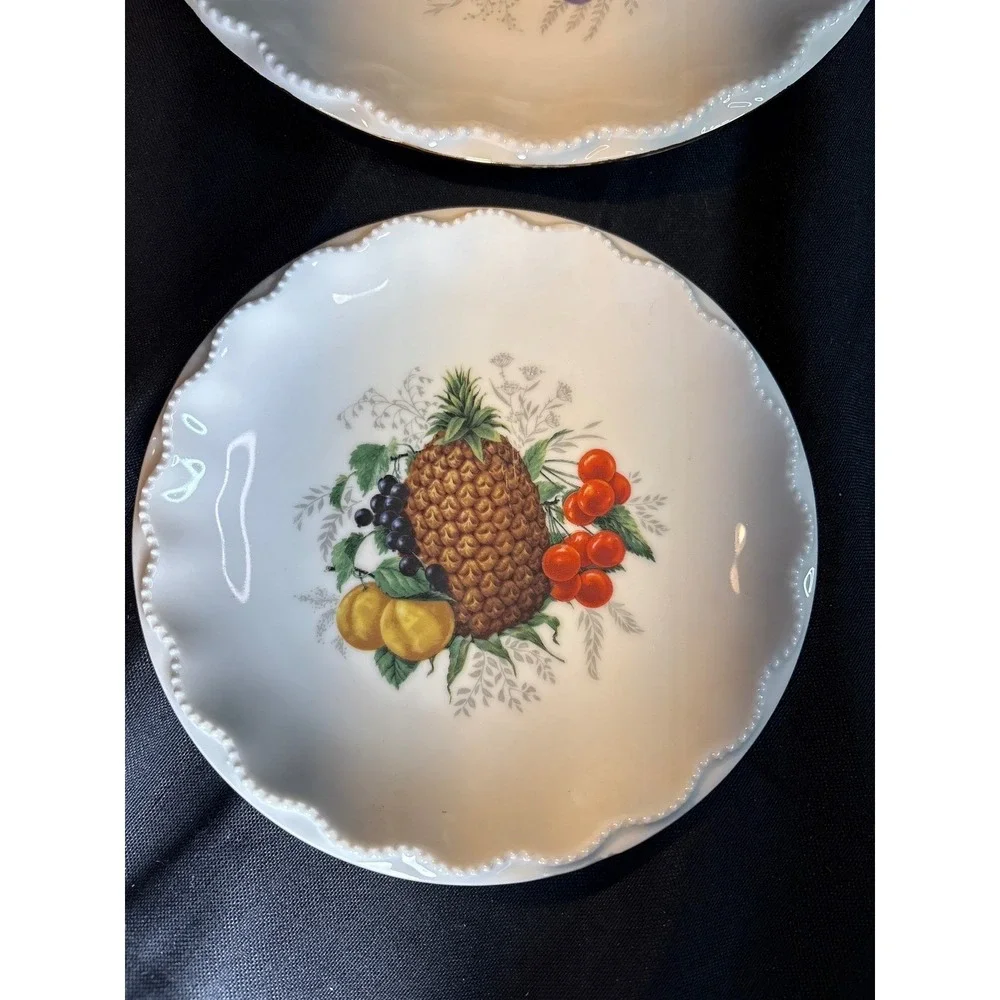 Bavaria Fruit Dessert Plates Set of 5 Vintage Ruffled Edge Porcelain